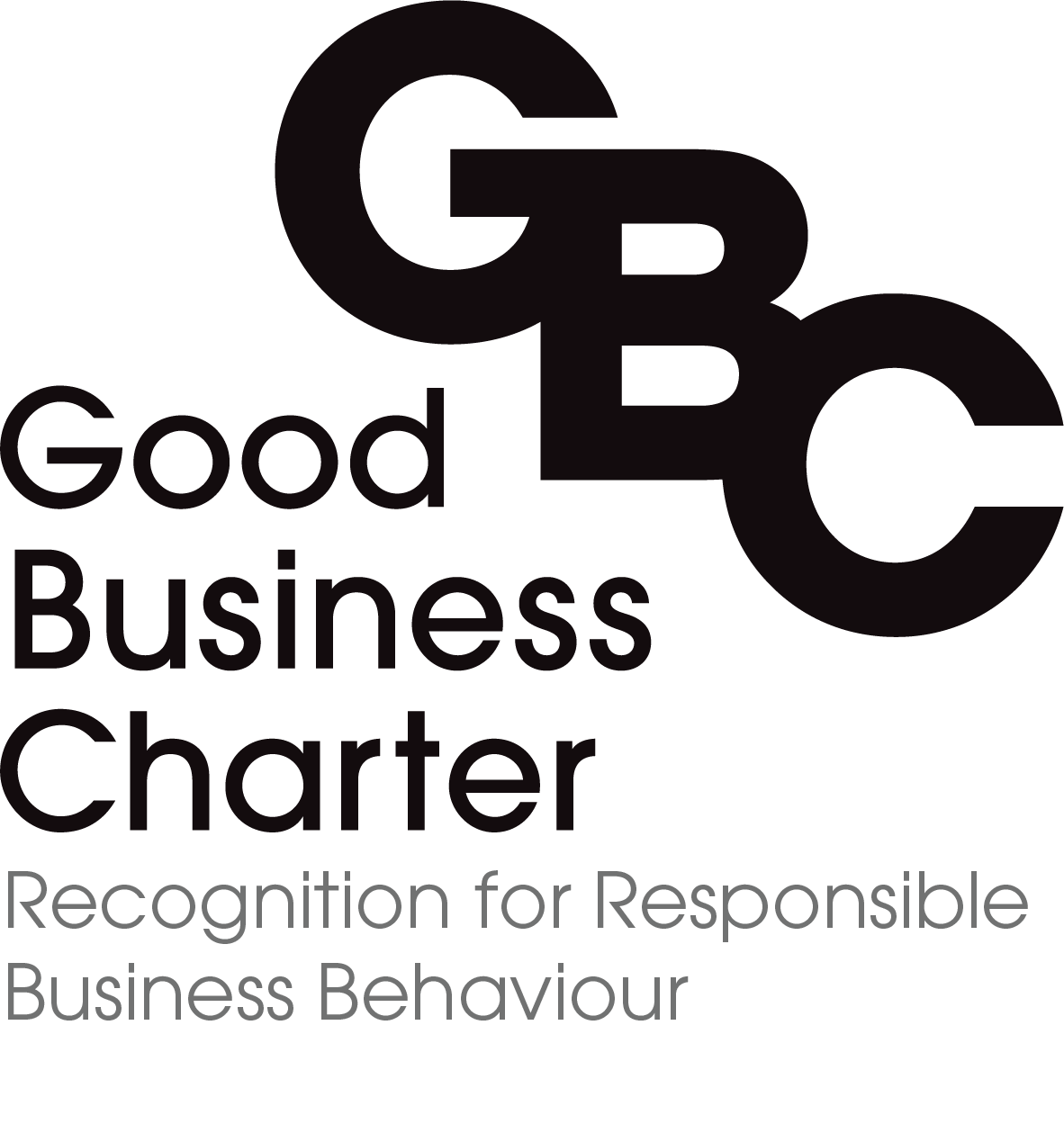 Good Business Charter logo as GBC and charter saying "recognition for responsible business behaviour"