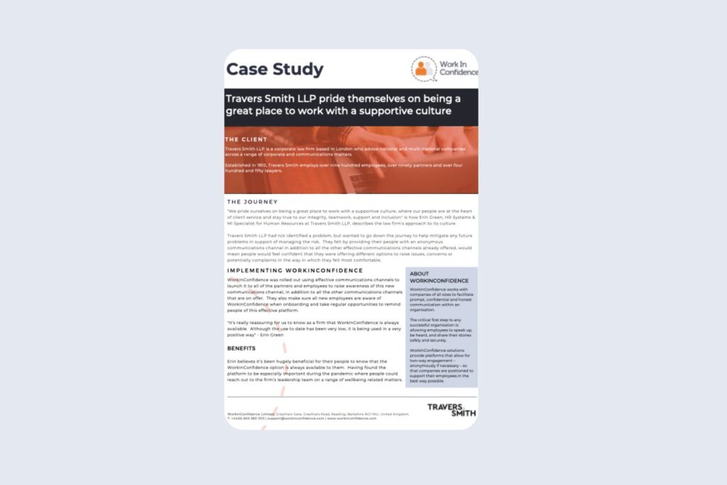 Graphic showing the PDF case study for Travers Smith LLP