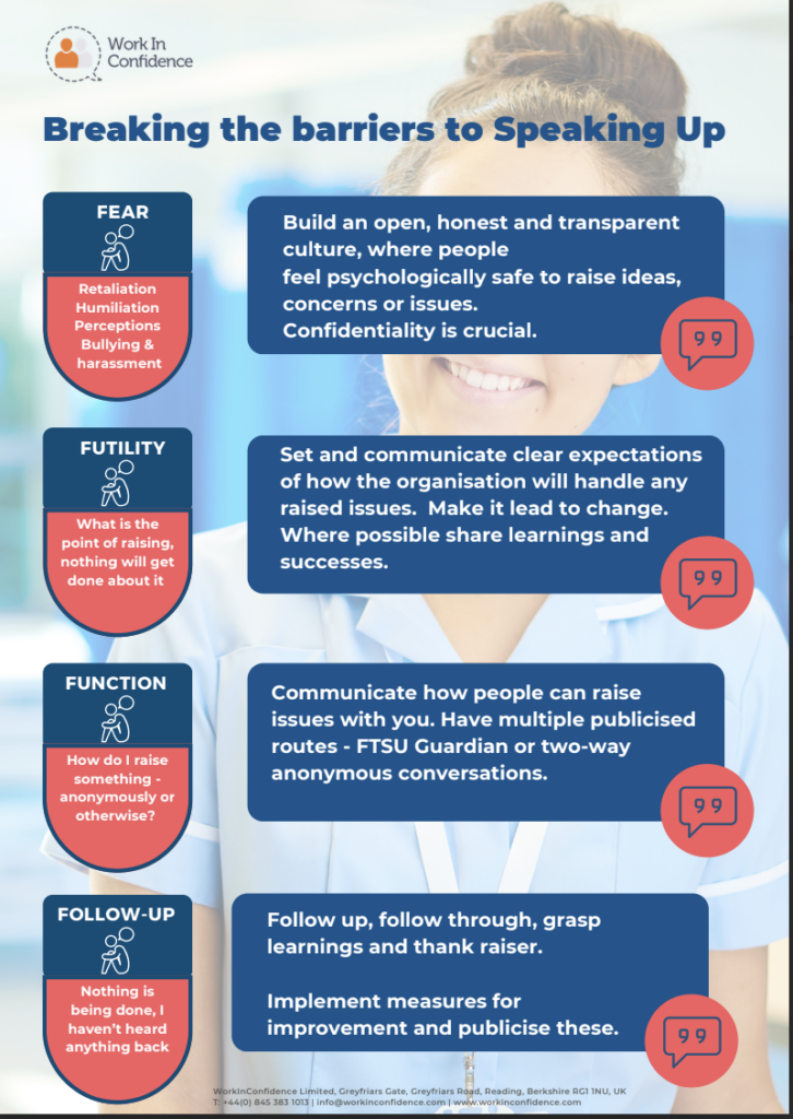 Breaking the barriers to speaking up in the NHS poster