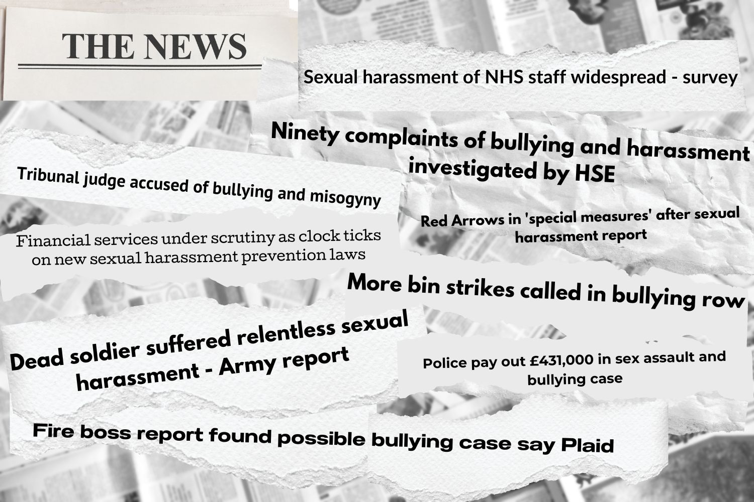 Collection of snipped newspaper headlines
