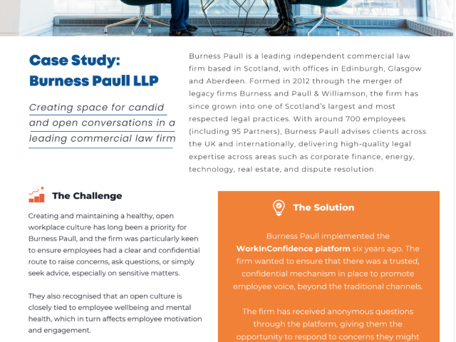 Legal Firm Burness Paull – Enhancing Town Hall Sessions With WorkInConfidence